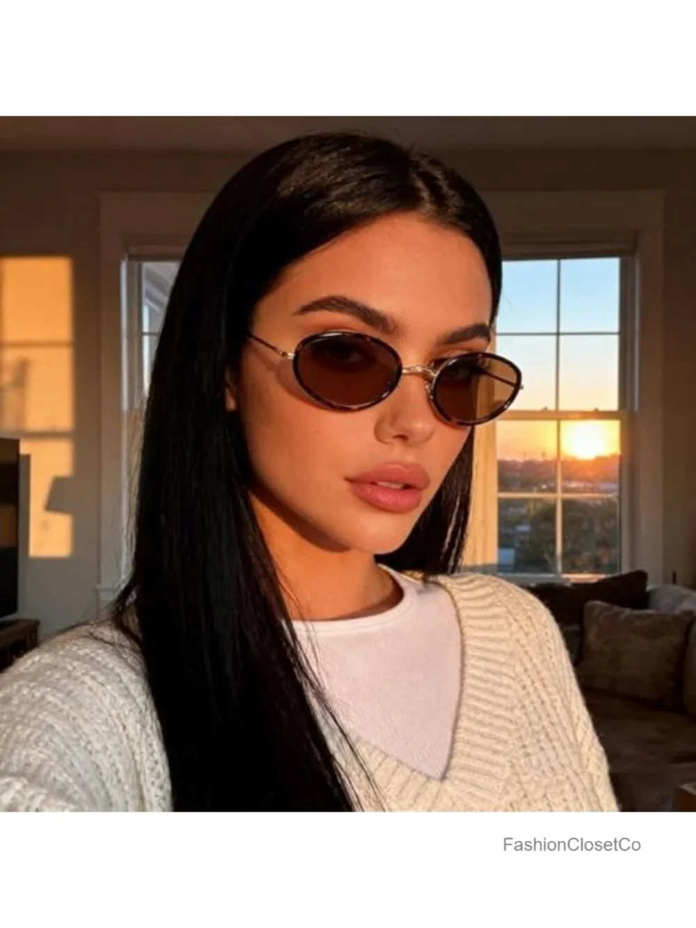 Retro Oval Sunglasses for Women 90s Small Gold Frame UV400 Protection
